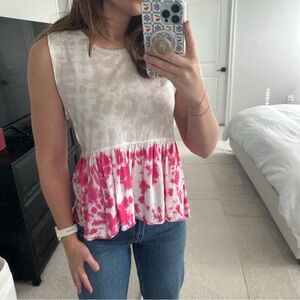 We The Free Pink and Cream Tie-Dye Tank Top
